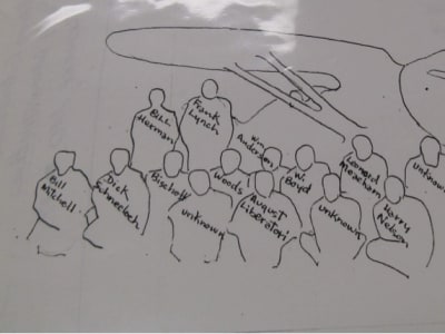 Drawing identifying people in the Hall Bulldog group photo from August 15, 1932